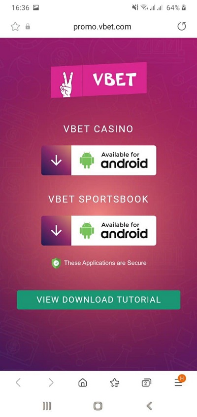 Cтраница на сайте Vbet с приложениями на андроид и ios 